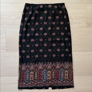 AGB Petite Midi Skirt Black Boho Print Back Zip Size PM